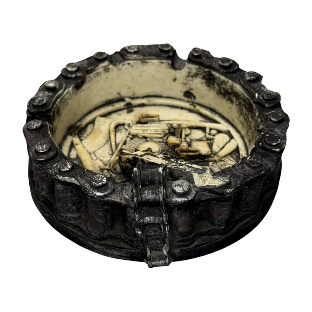 Motorcycle Biker Chain Rim Ashtray Resin Novelty Mancave Decor - Picture 4 of 7